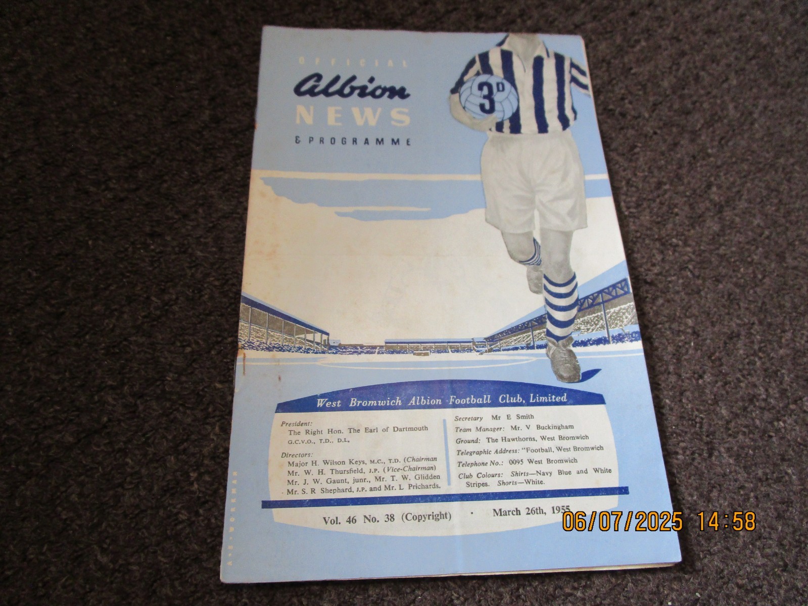 WEST BROMWICH ALBION  v  CHARLTON ATHLETIC    1954/5   MARCH 26th for sale on Ebay