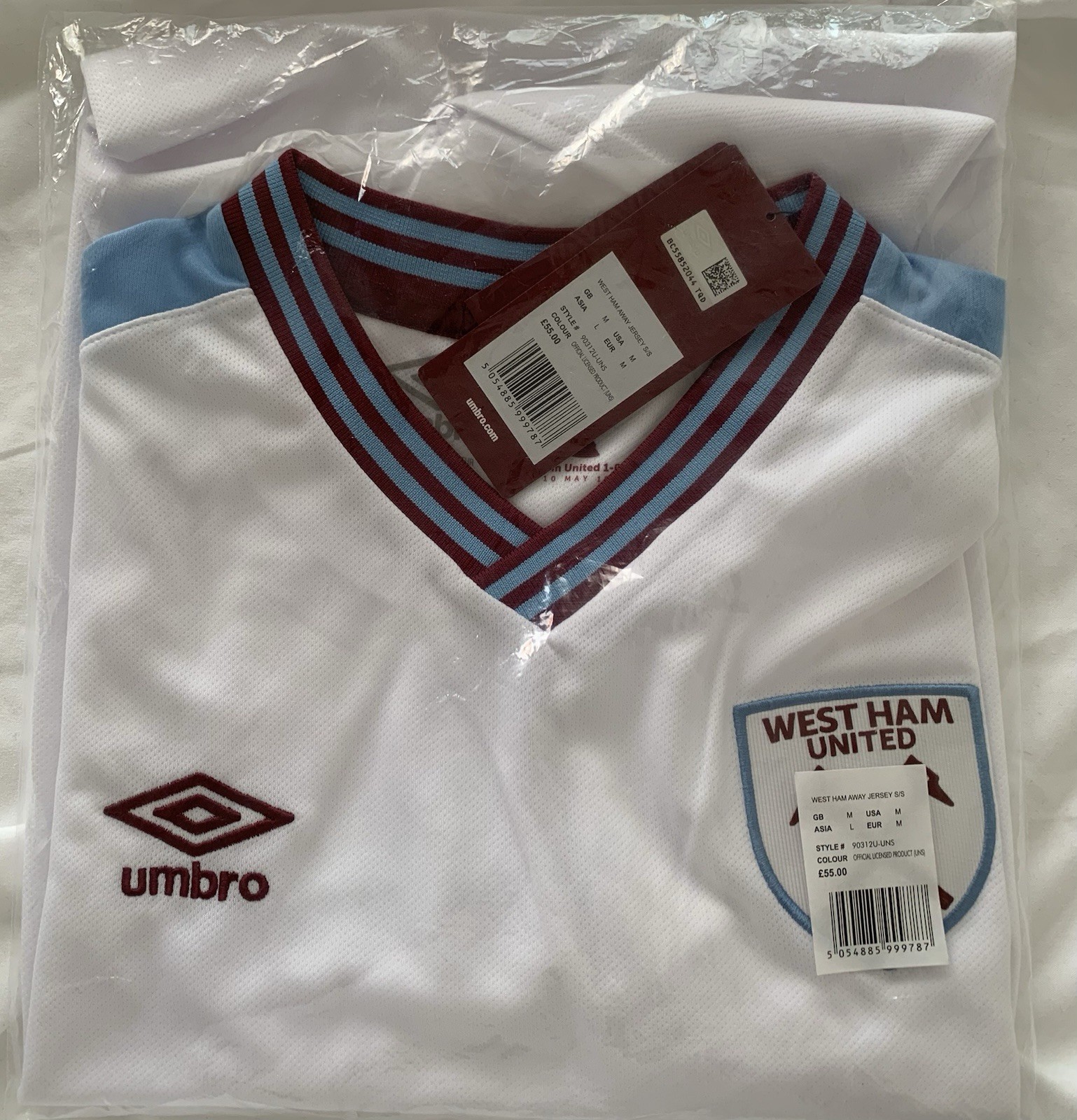 West Ham Away Football Shirt Size Medium Unsponsored New With Tags for sale on Ebay