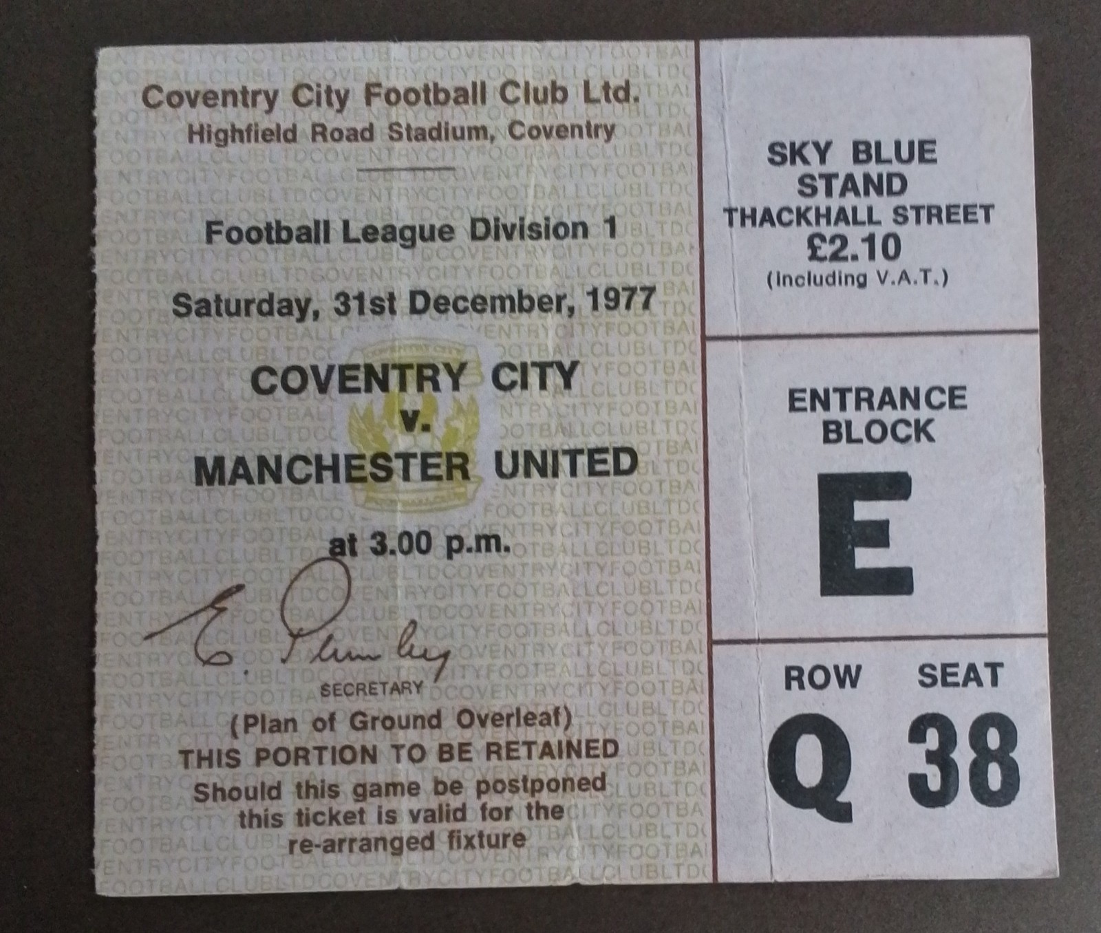 Coventry City v Manchester United Division One 1977/8 for sale on Ebay