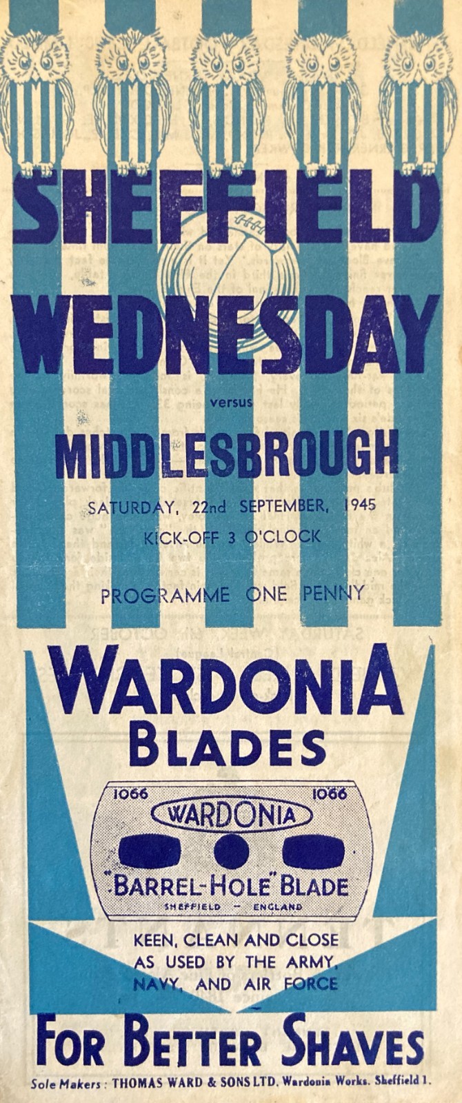 Sheffield Wednesday v Middlesbrough Football League (North) 1945/46 for sale on Ebay