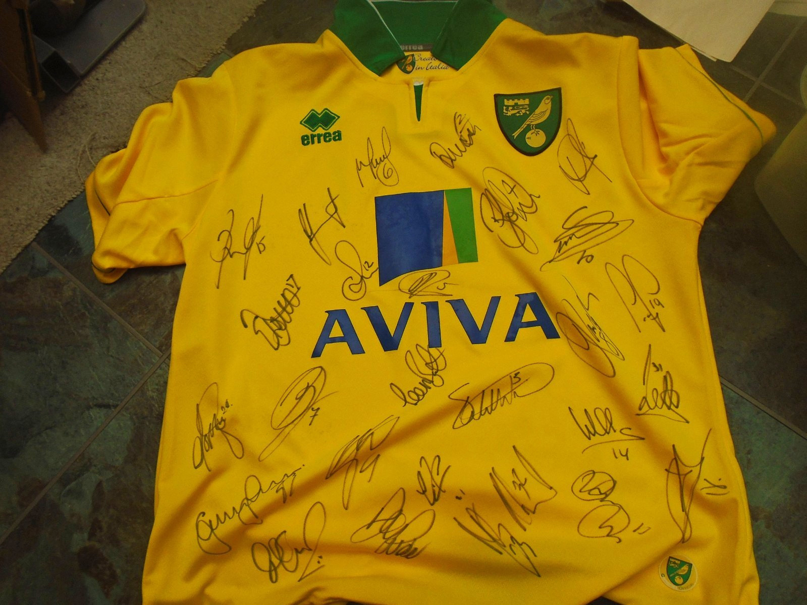 NORWICH CITY  squad signed home football shirt  AVIA ERREA     on the ball city! for sale on Ebay