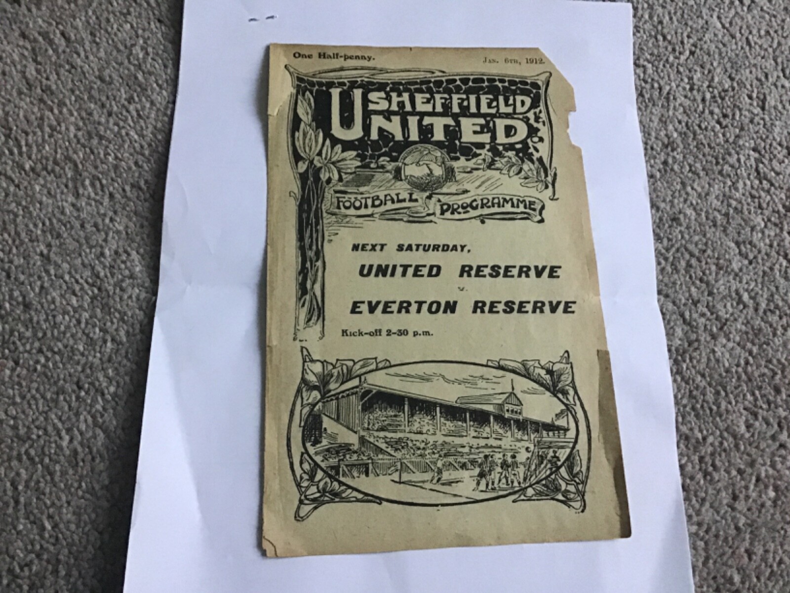 Sheffield United v Rotherham County Reserves Football Programme 6/1/1912. for sale on Ebay
