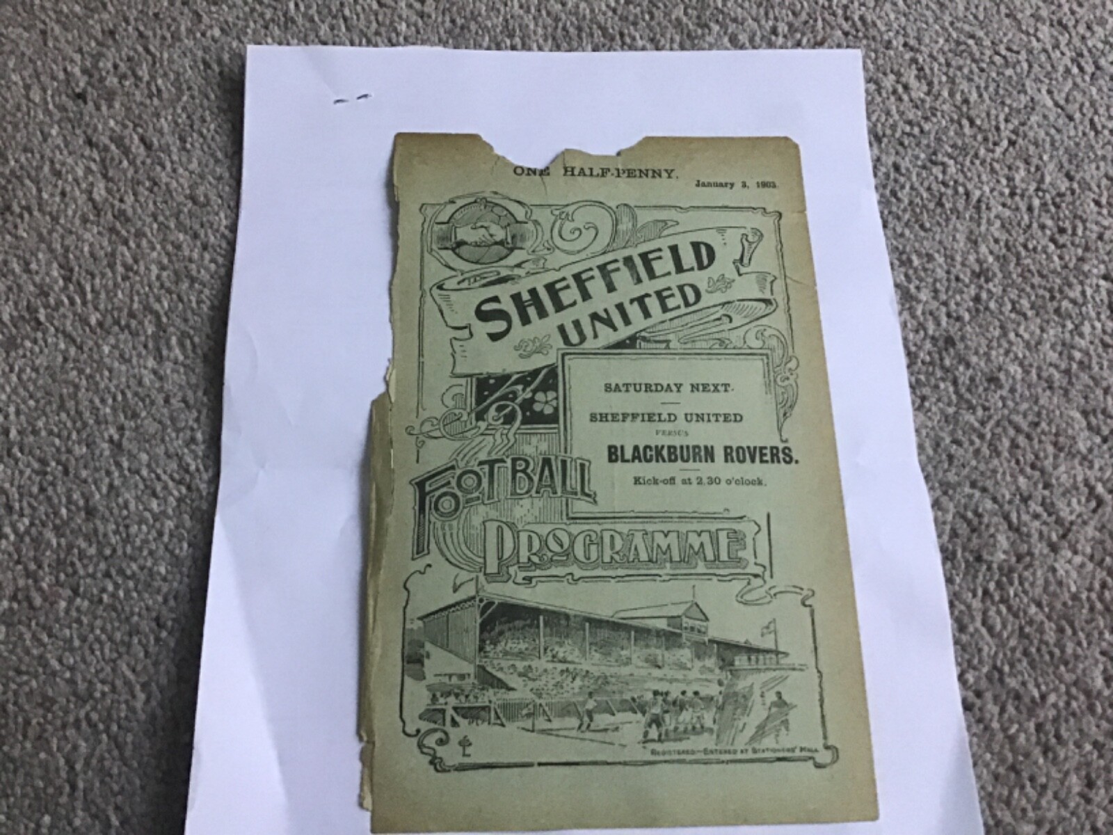 Sheffield United v Rotherham Town  Reserves Football Programme 3/1/1903. for sale on Ebay