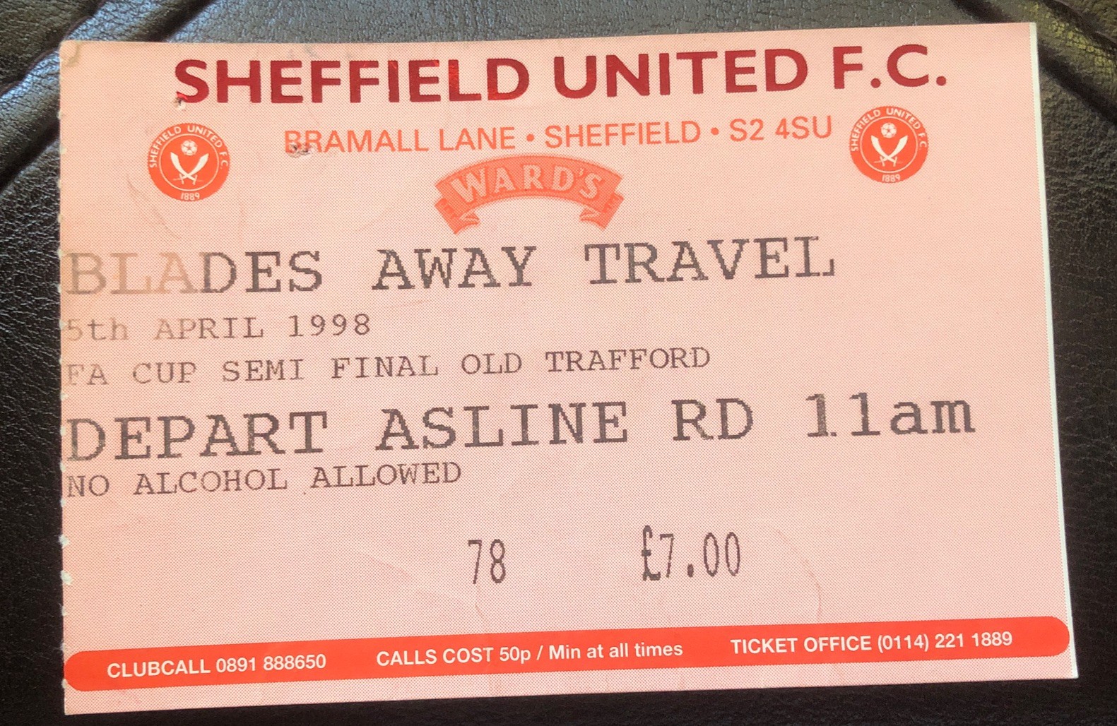 Sheffield United Travel Ticket To Old Trafford For The Fa Cup Semi Final 5/4/98 for sale on Ebay