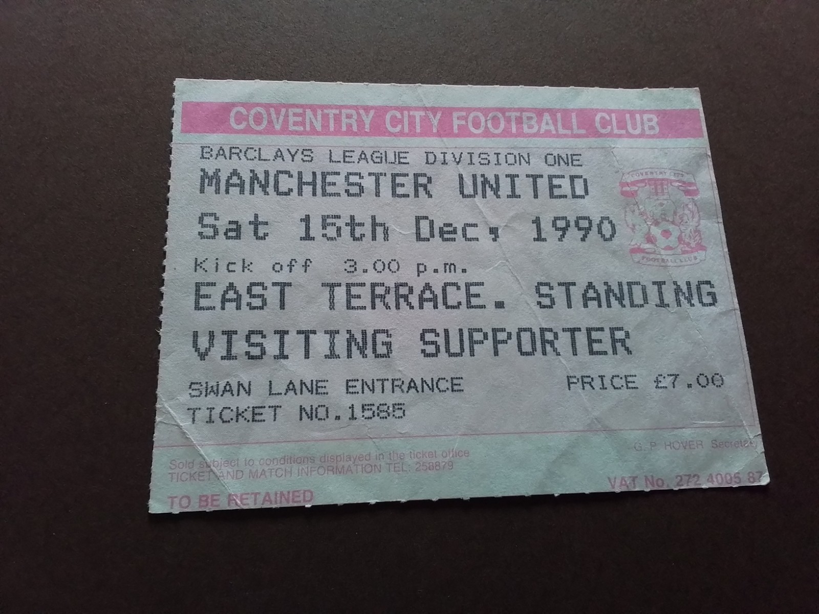 Coventry City v Manchester United Division One 1990/1 for sale on Ebay