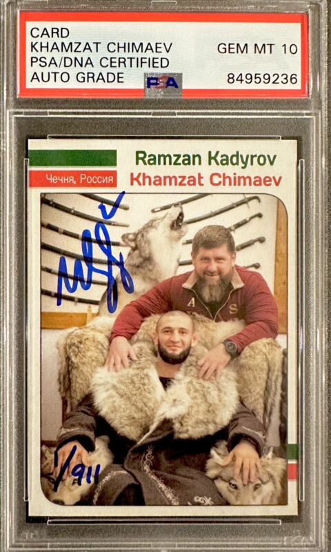 Khamzat Chimaev Signed Ramzan Kadyrov “Wolves Den” LE/911 Chechnya Card PSA 10 for sale on Ebay