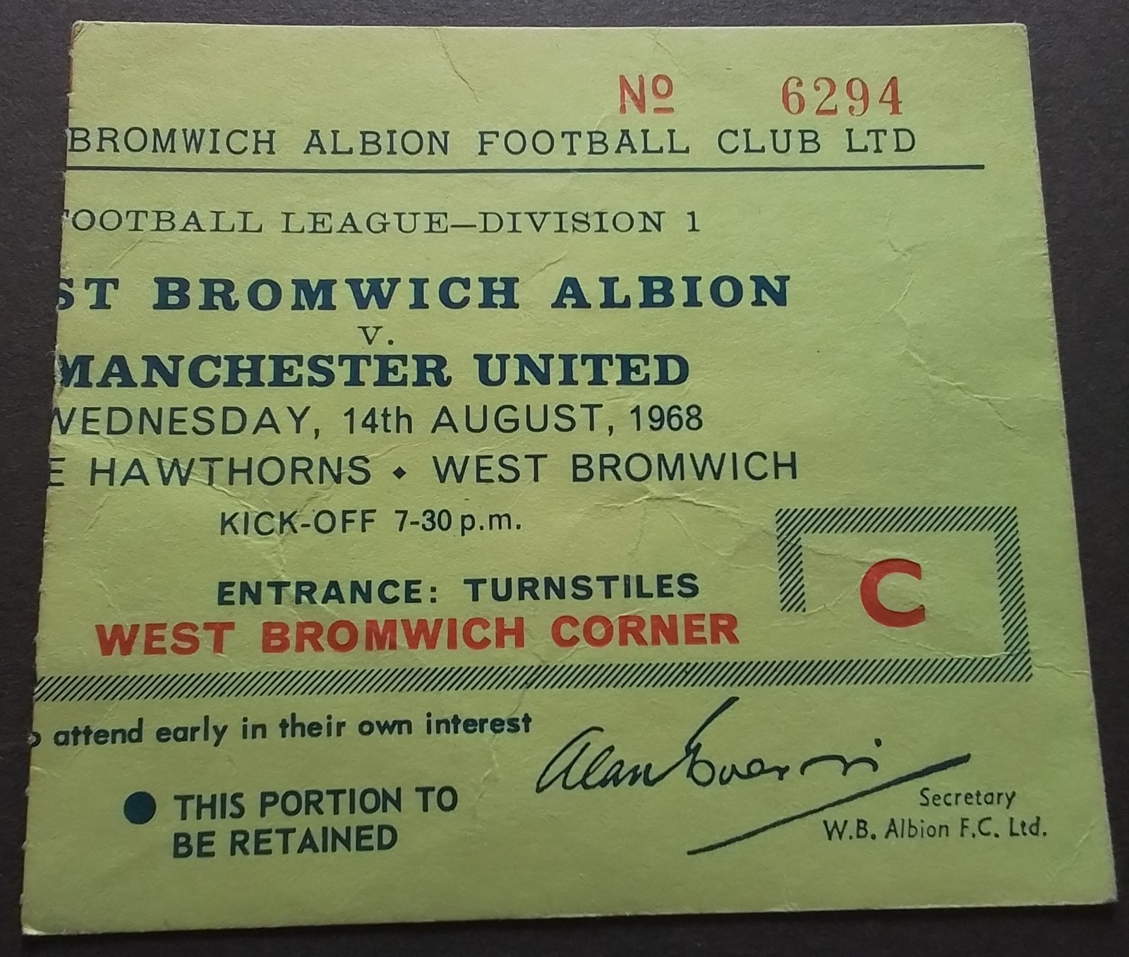 West Bromwich Albion v Manchester United Division One  1968/9 for sale on Ebay