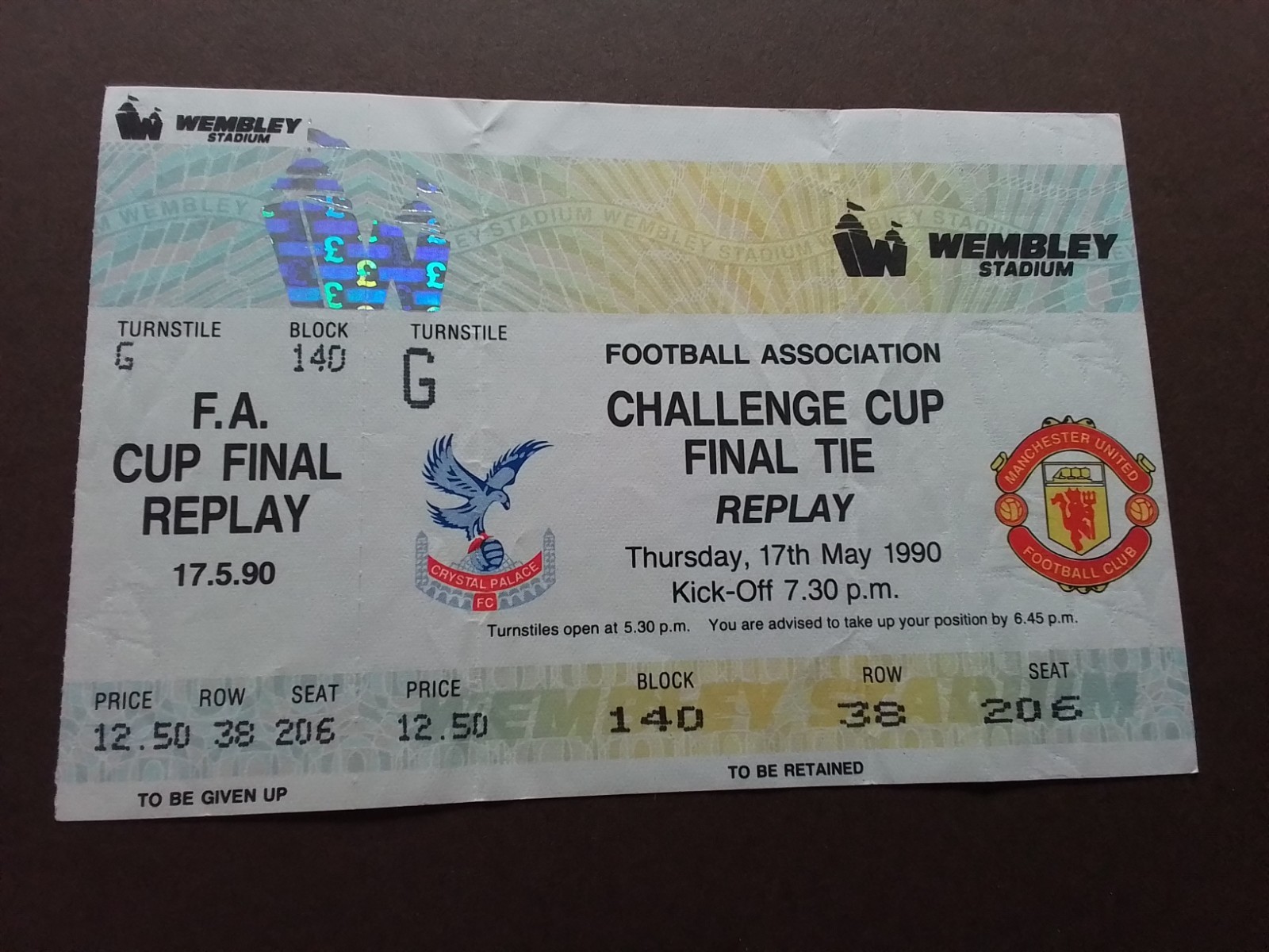 Crystal Palace v Manchester Utd FA Cup Final Rep 1990 Fergies 1st Utd Trophy 🏆 for sale on Ebay