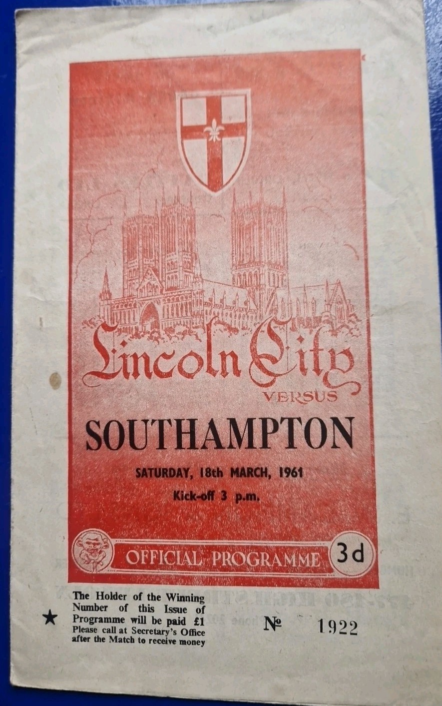 LINCOLN CITY v SOUTHAMPTON  Autographed Football Programme  1960-61 for sale on Ebay
