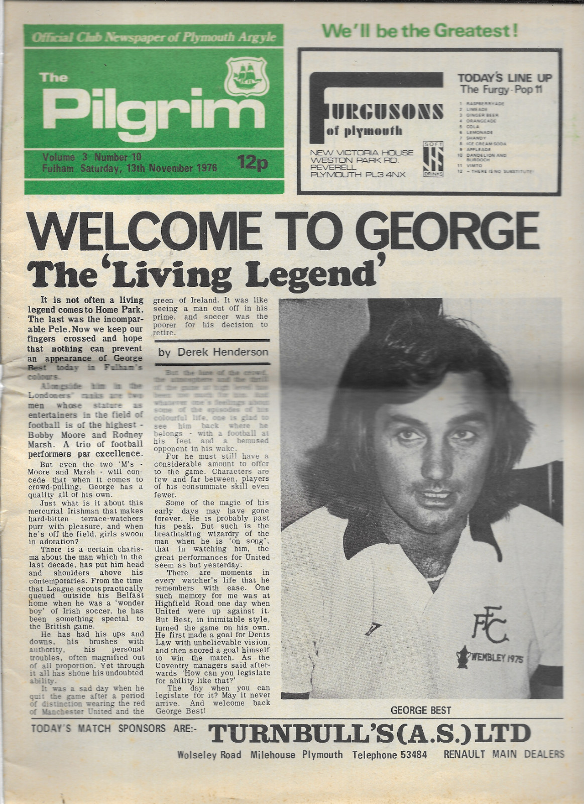 Plymouth Argyle v Fulham 1976-77 programme.. GEORGE BEST ISSUE for sale on Ebay