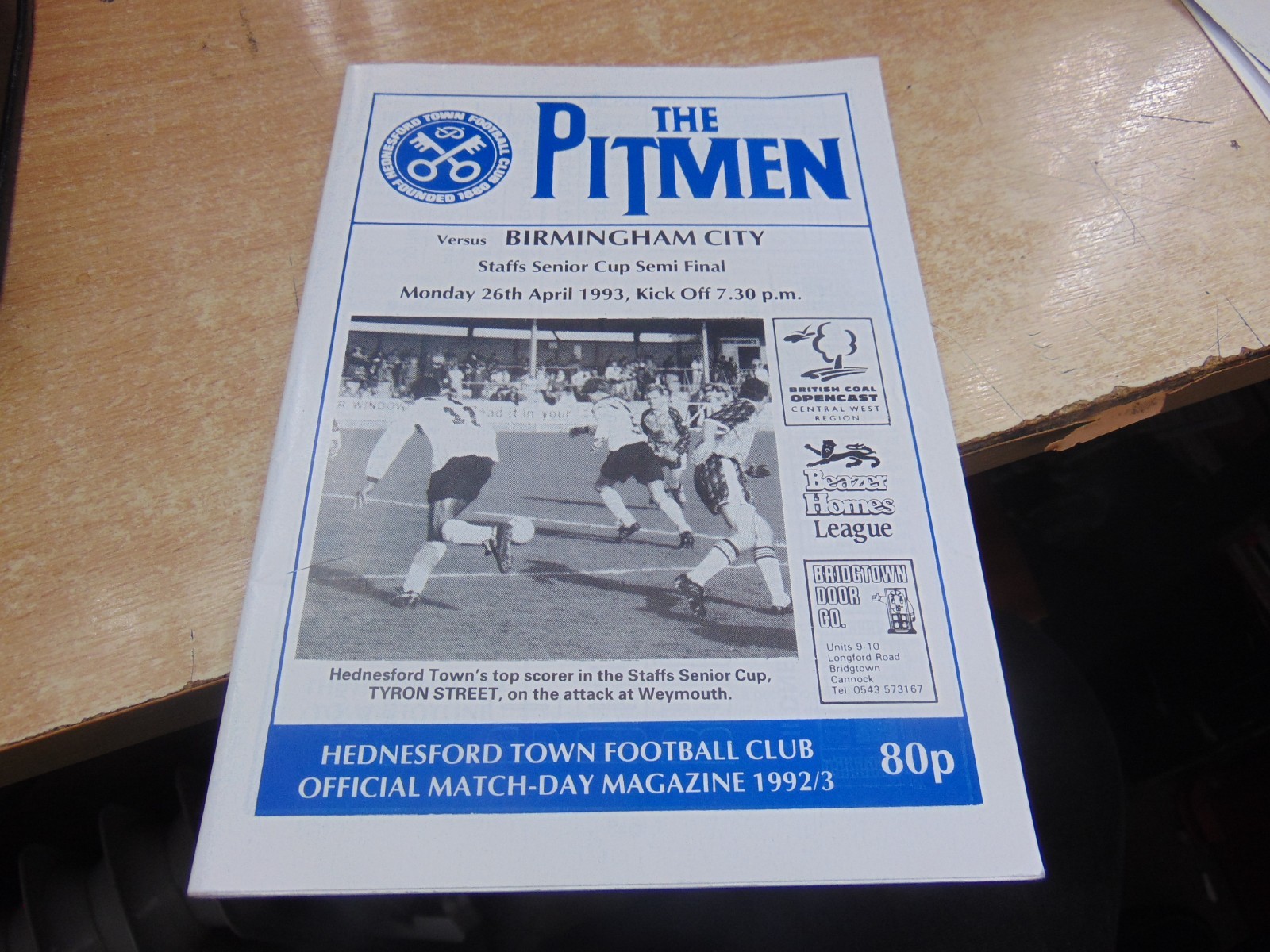 Staffordshire Senior Cup 1992/3 Hednesford Town v Birmingham City for sale on Ebay