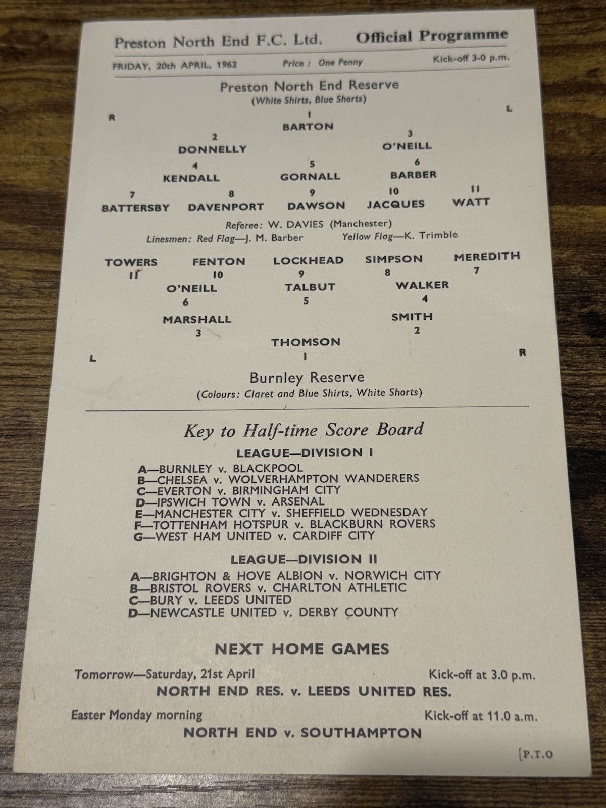 61/62 Preston  RESERVES V Burnley     Football Programme for sale on Ebay