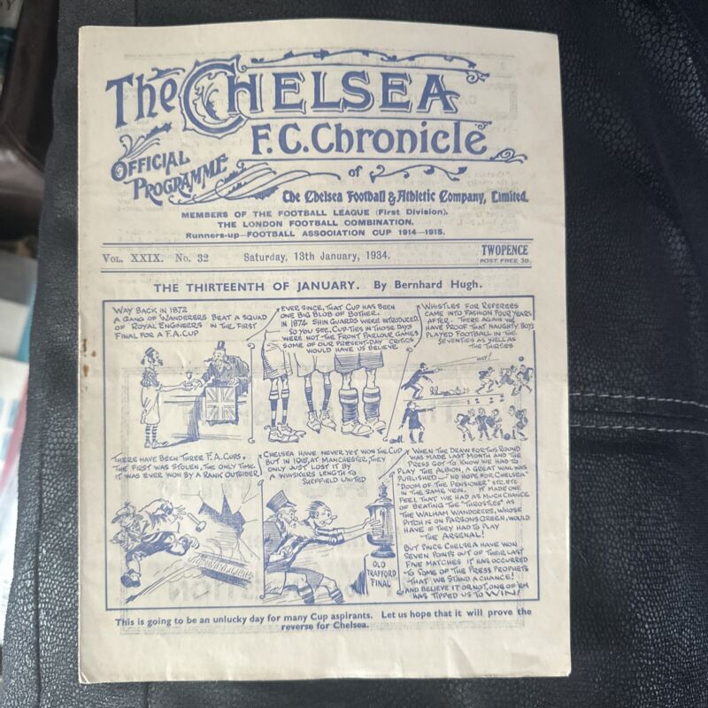 Scarce FA Cup 3rd Rd Program 1933/34 Chelsea V West Brom Good Condition  for sale on Ebay
