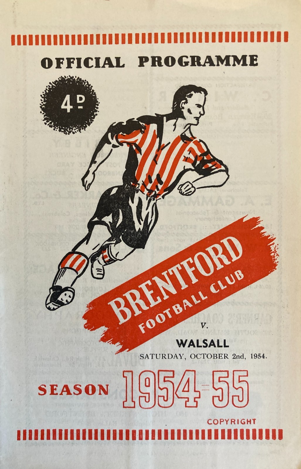 Brentford v Walsall Div 3 (S) 1954/55 for sale on Ebay