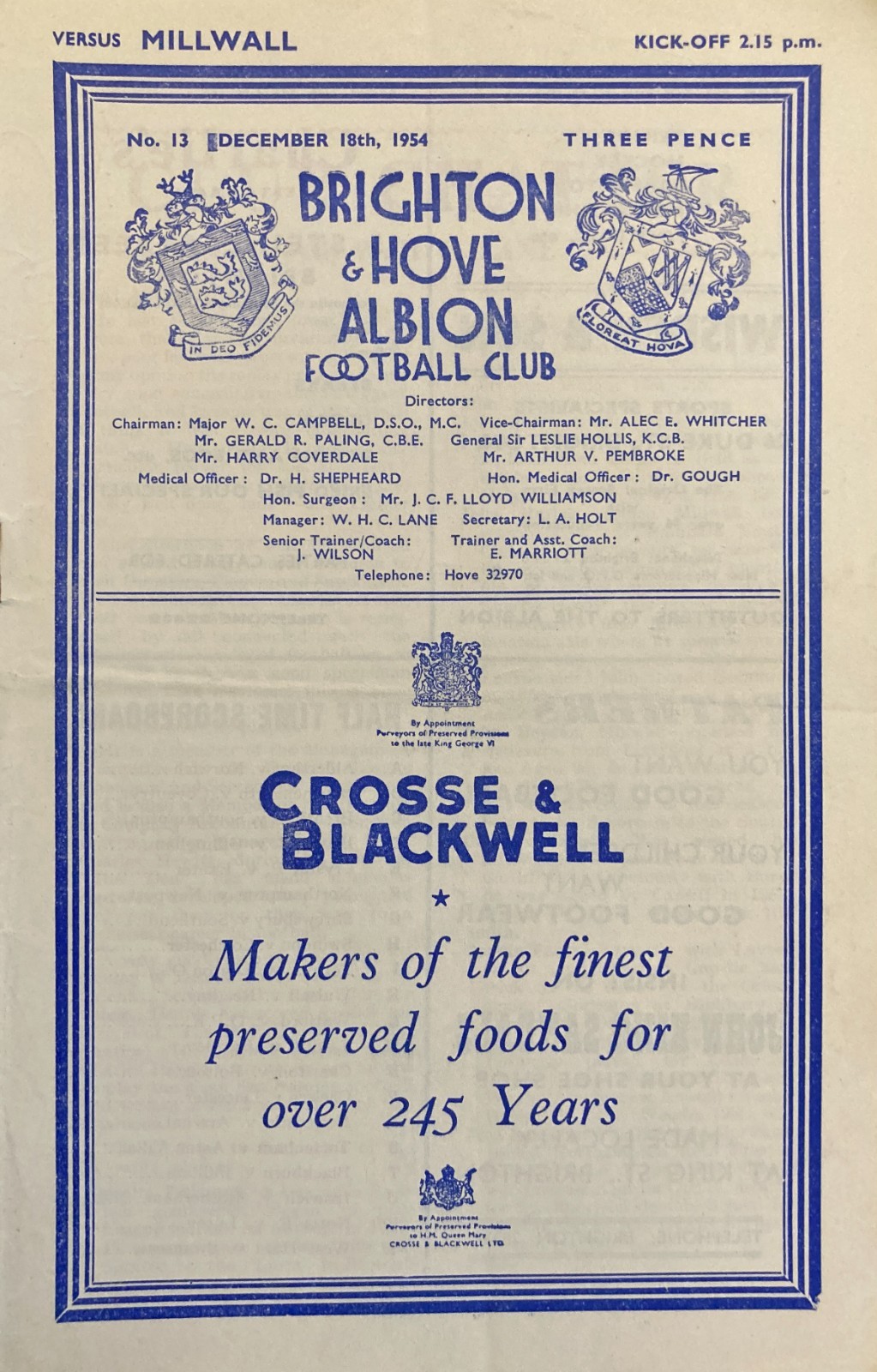 Brighton v Millwall Div 3 (S) 1954/55 for sale on Ebay