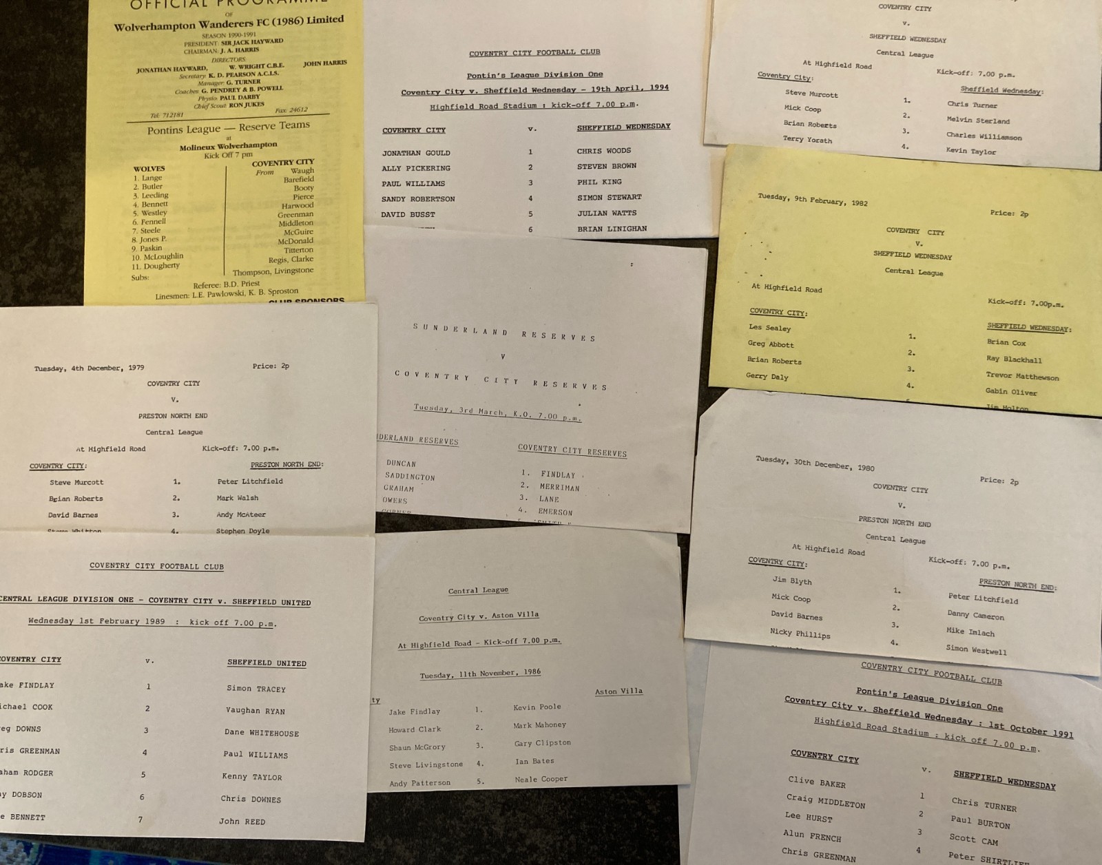 10 Coventry City Reserve Matches (Home & Away) 1978 - 1994 for sale on Ebay