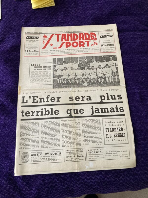 Very Rare Standard Liège V Leeds United European Cup Quarter Final 1969/70 for sale on Ebay