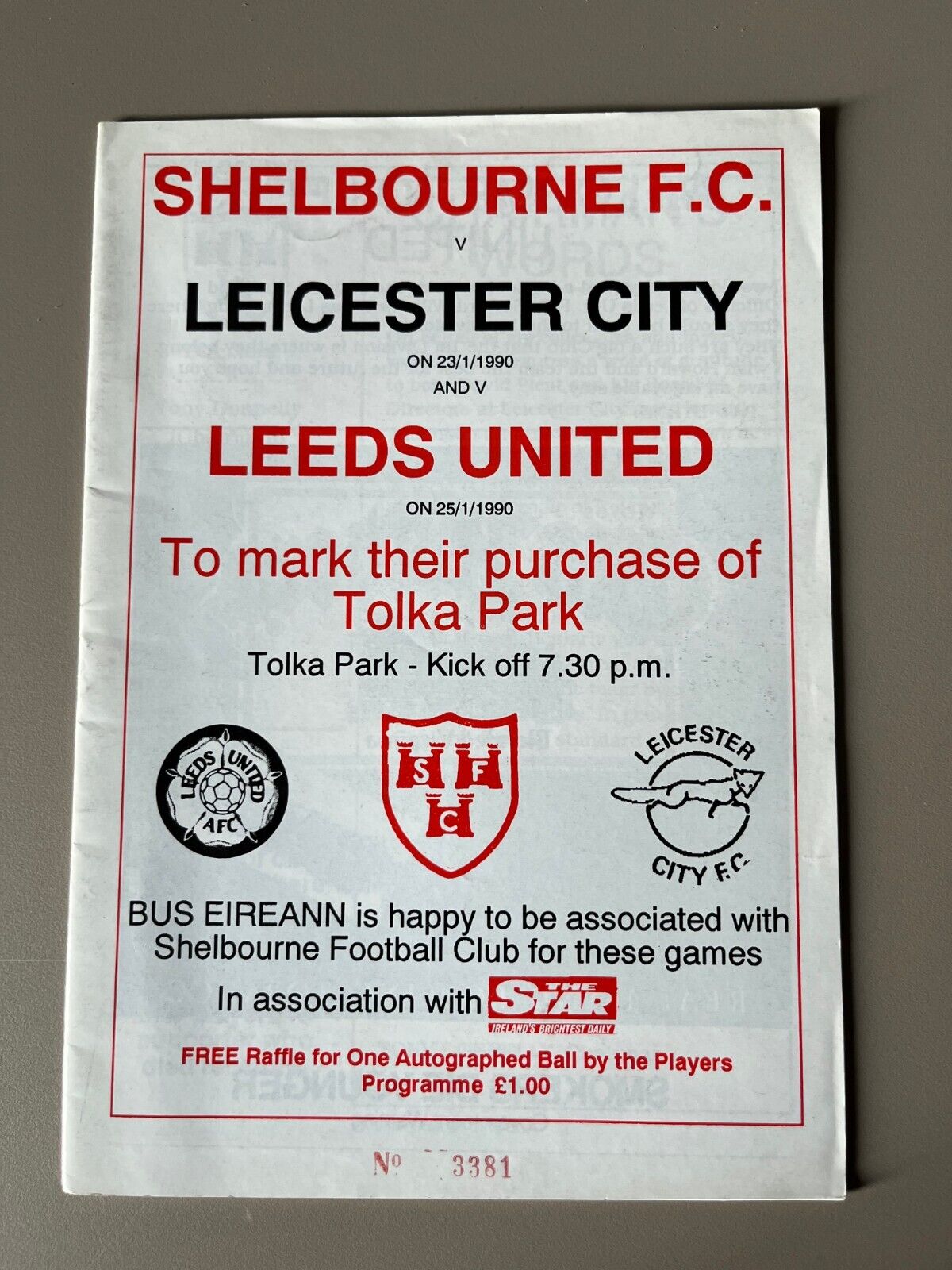 1989-90 Shelbourne FC vs Leeds United & Leicester City - Friendly Matches for sale on Ebay