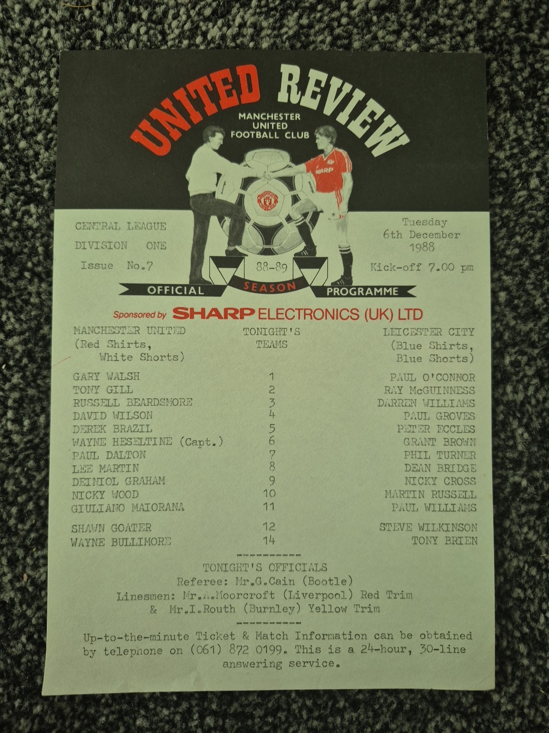 MANCHESTER UNITED RES V LEICESTER CITY RES 1988-89 CENTRAL LEAGUE for sale on Ebay