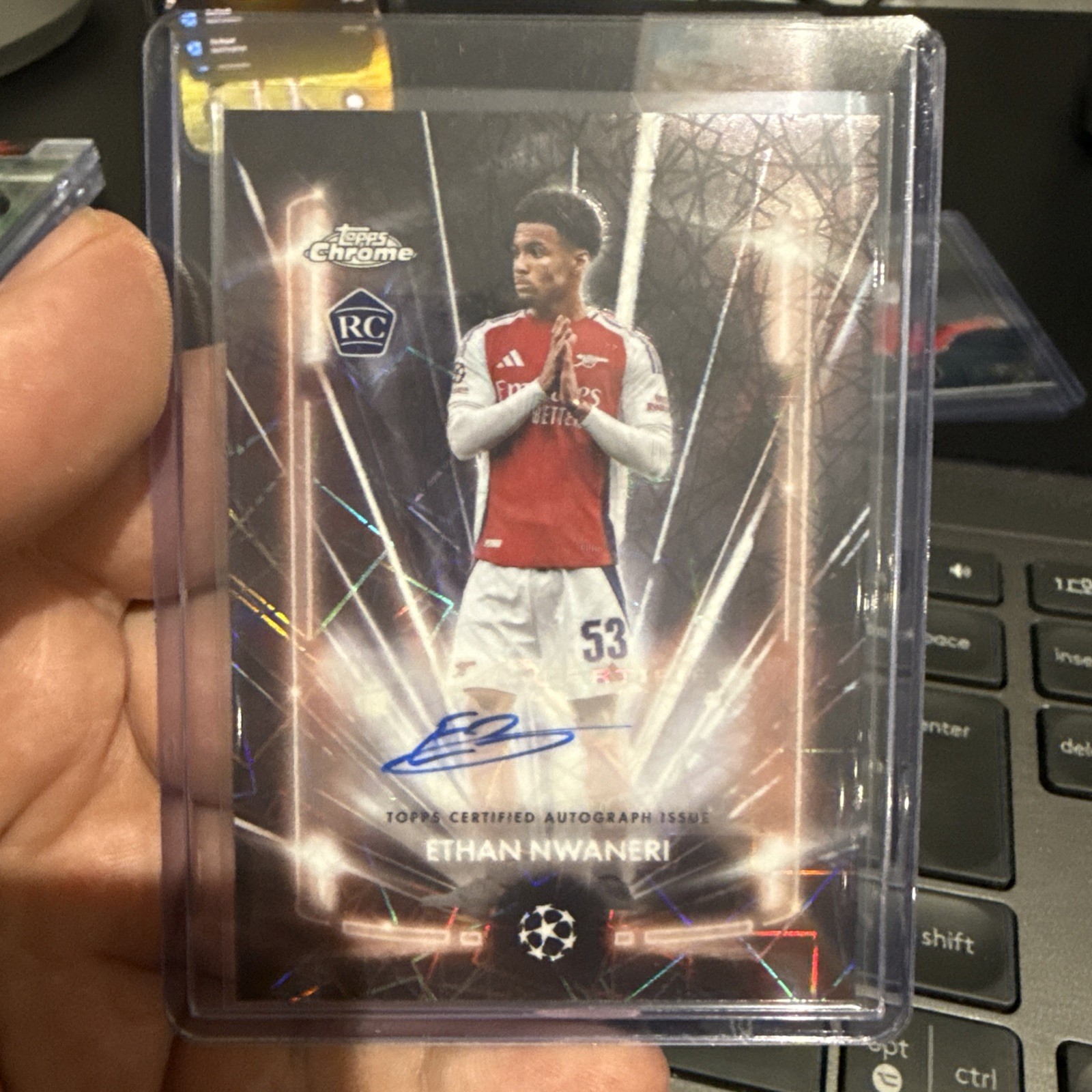 Topps Chrome 24/25 Black Lazer Auto Ethan Nwaneri Arsenal Rookie Card for sale on Ebay