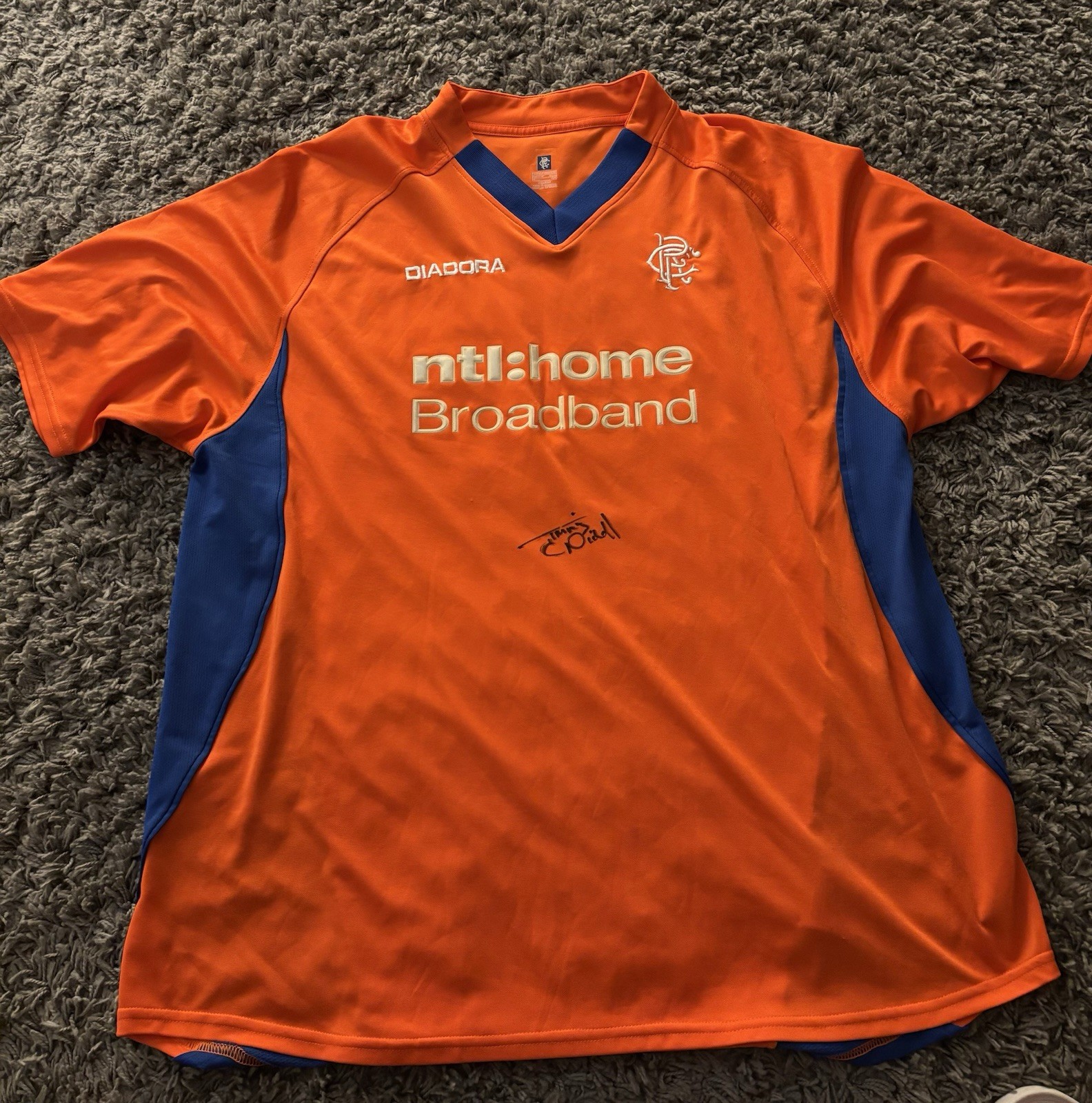 Rangers Vintage Orange Diadora Signed by Jimmy Nicholl Football Shirt XXL for sale on Ebay
