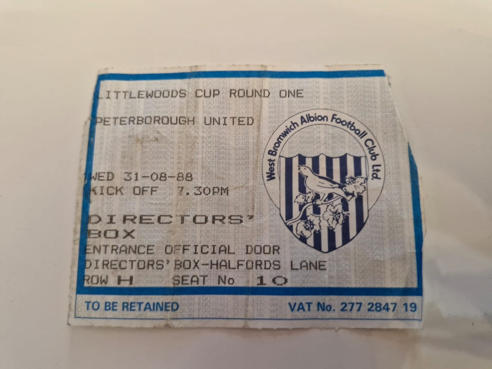 TICKET STUB-WEST BROMWICH ALBION V PETERBOROUGH UTD- LITTLEWOODS CUP-AUGUST 1988 for sale on Ebay