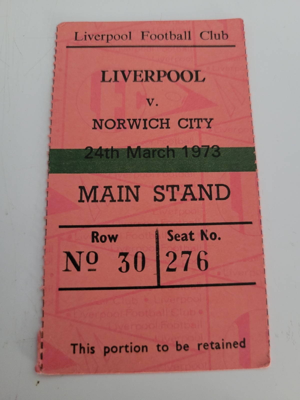 Liverpool V Norwich City 24.3. 1973 - Ticket Stub Main Stand for sale on Ebay