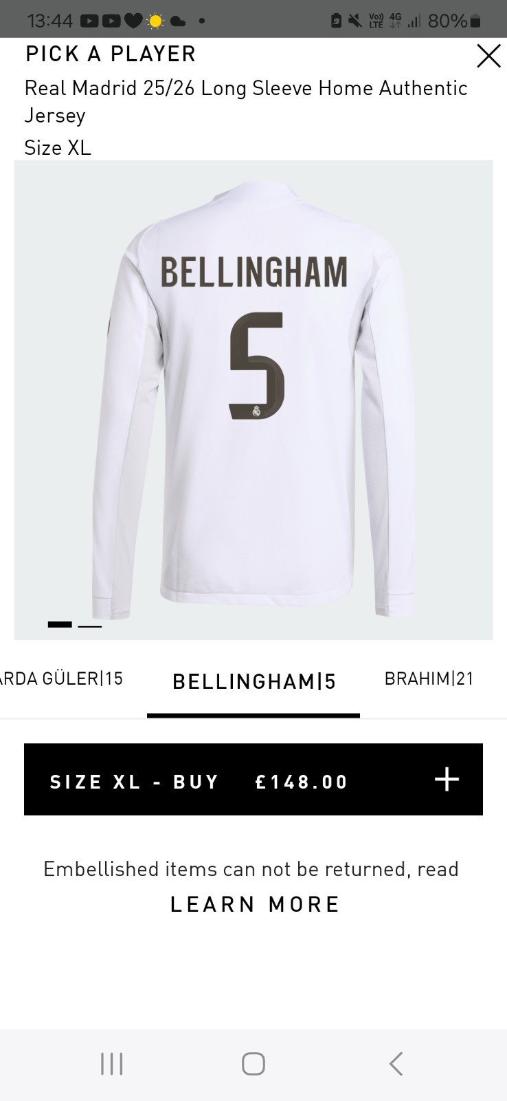 genuine bnwt heat ready real madrid 2526xl bellingham cup font for sale on Ebay