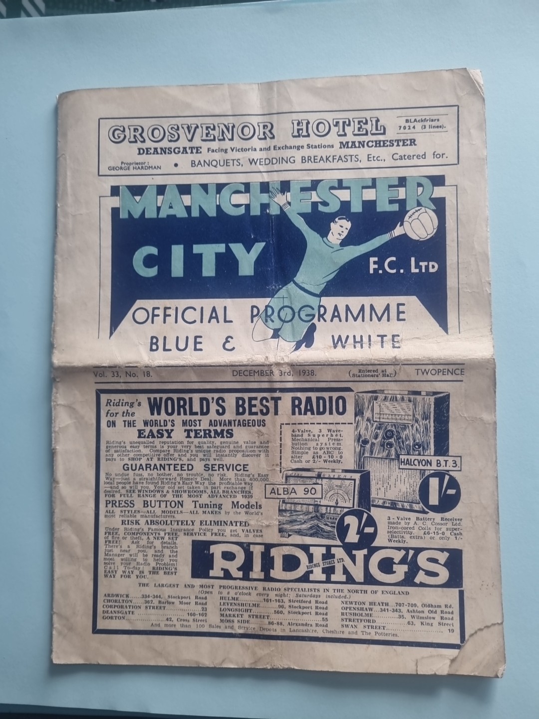 Manchester City V Newcastle United Programme Division 1. 3/ 12 /1938 for sale on Ebay