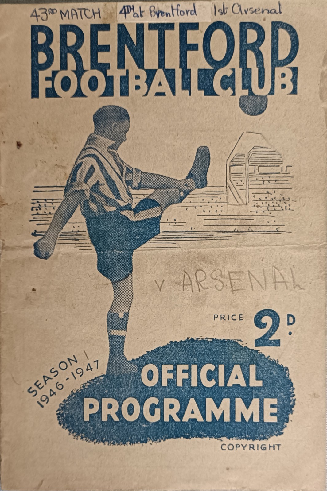 BRENTFORD V ARSENAL. 26.5.1947. for sale on Ebay