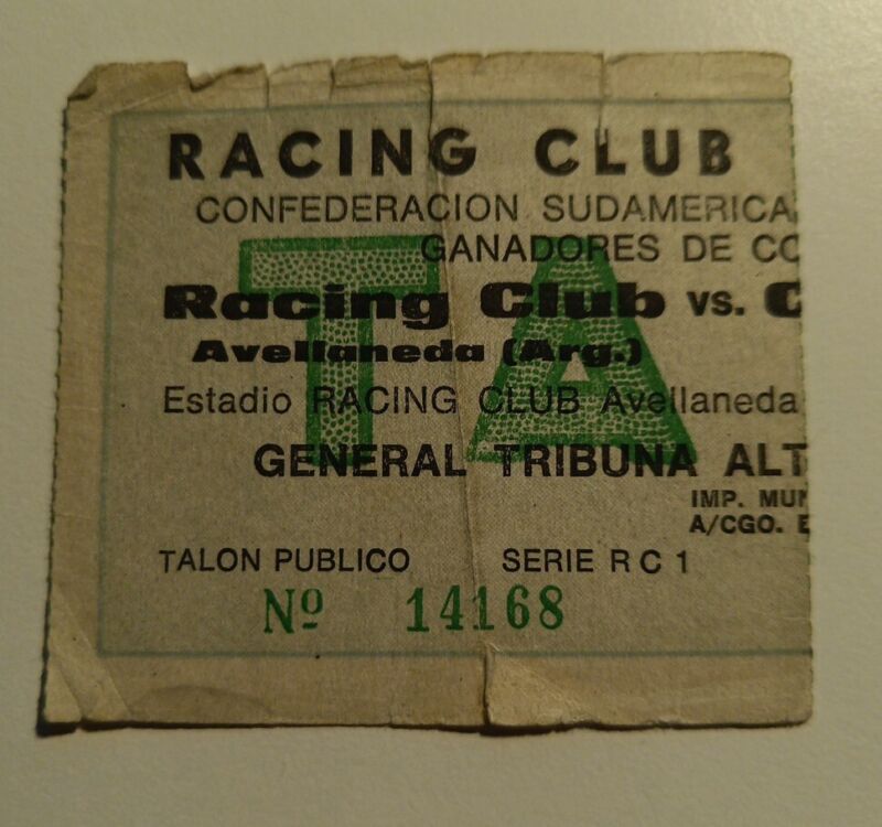 TICKET COLLECTORS RACING CLUB ARGENTINA - CELTIC GLASGOW WORLD CUP FINAL 1967 for sale on Ebay