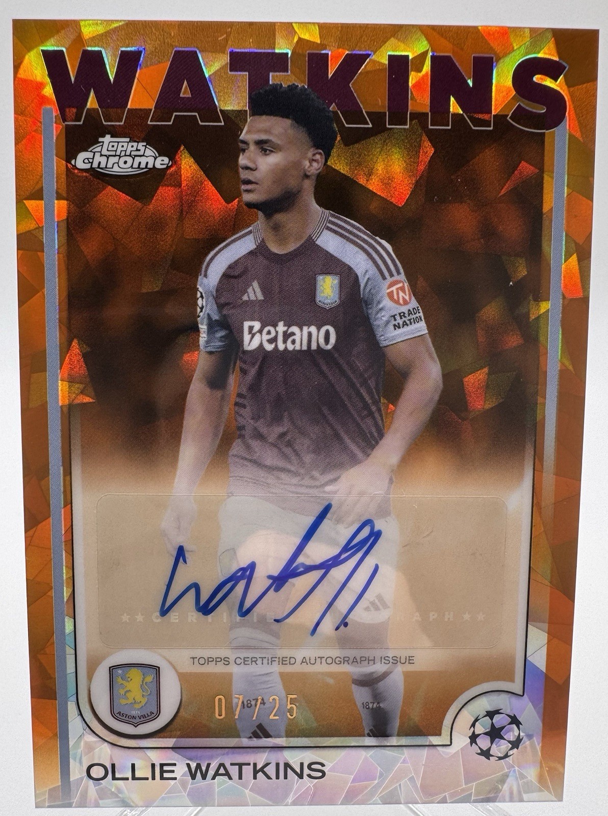 OLLIE WATKINS /25 AUTO SAPPHIRE ORANGE Topps Chrome UCC ASTON VILLA 2024/2025 for sale on Ebay