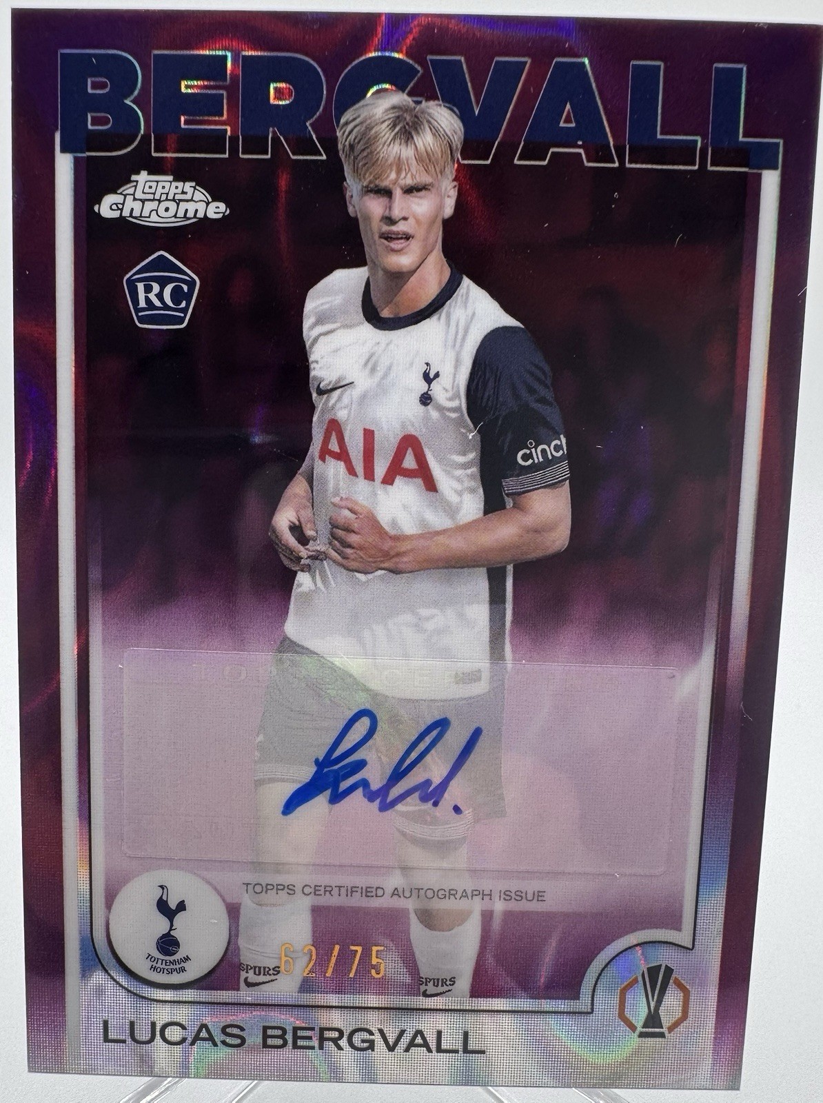 Lucas Bergvall AUTO /75 ROOKIE card RC Topps Chrome Tottenham Spurs 2024-2025 for sale on Ebay