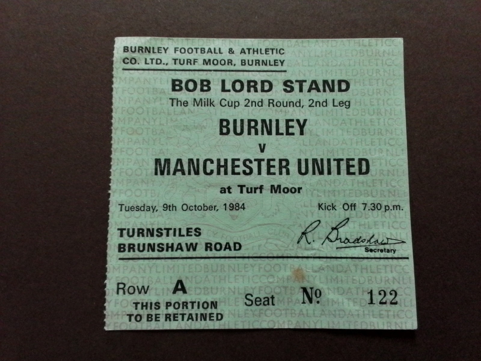 Burnley  v Manchester United Milk Cup 2nd Round 1984/5 for sale on Ebay